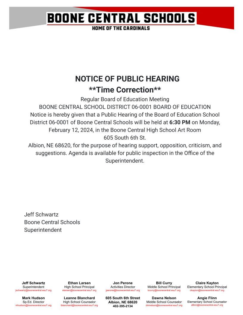 Notice of Public Hearing 